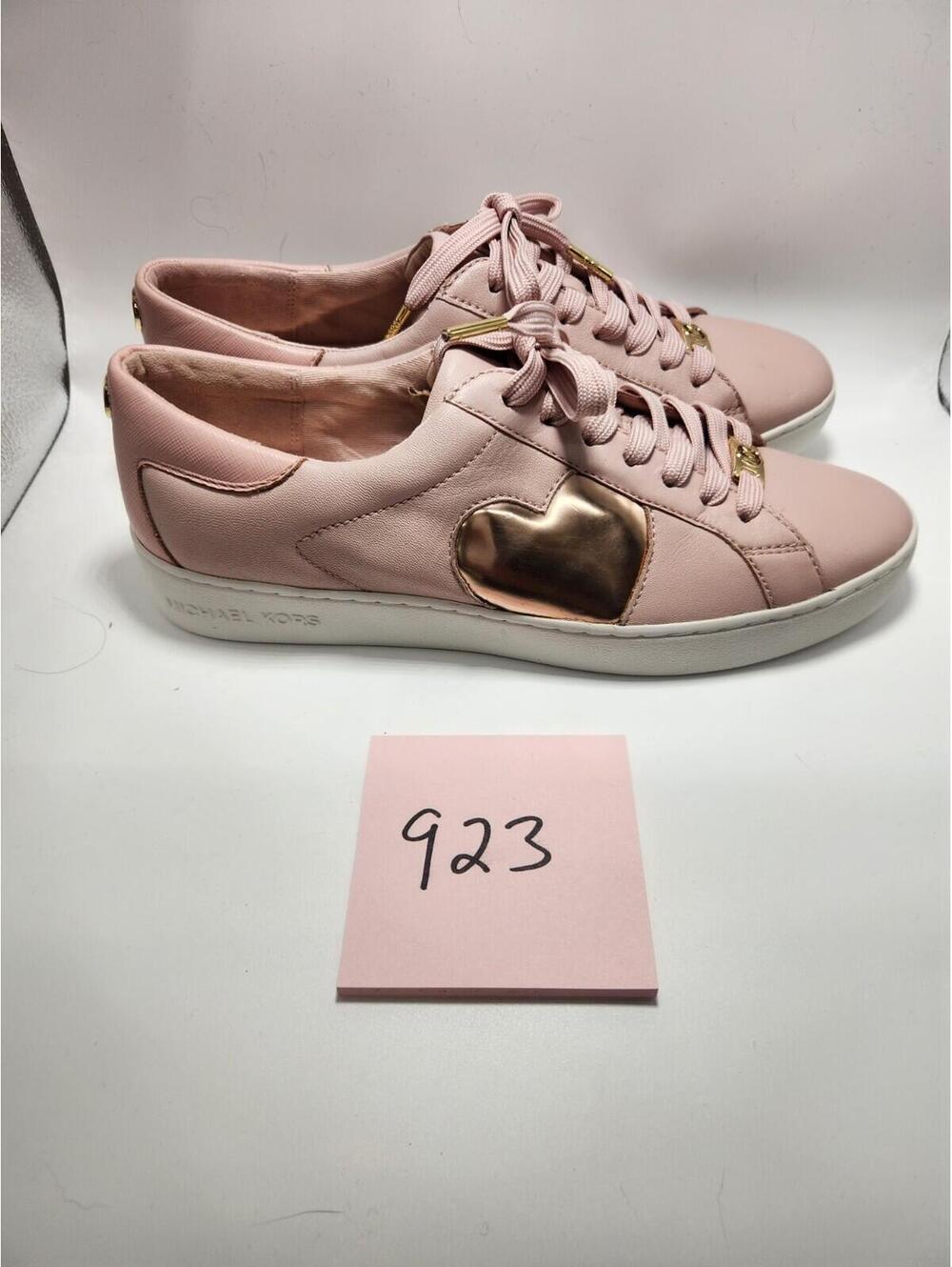 Michael Kors Pink White Gold Logo Low Top Lace-Up Sneakers Women New - Picture 3 of 5